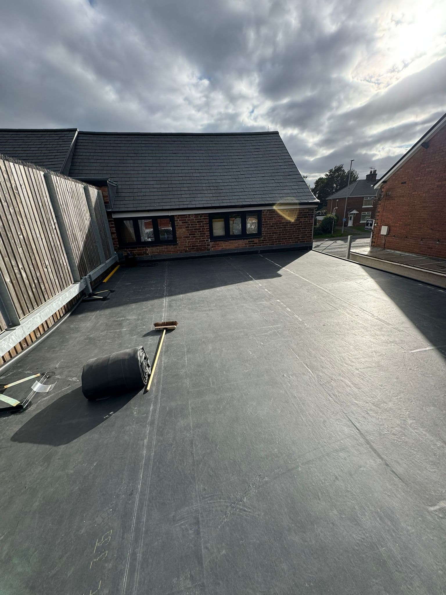 Finished EPDM rubber flat roof installed by WeatherTech Roofing